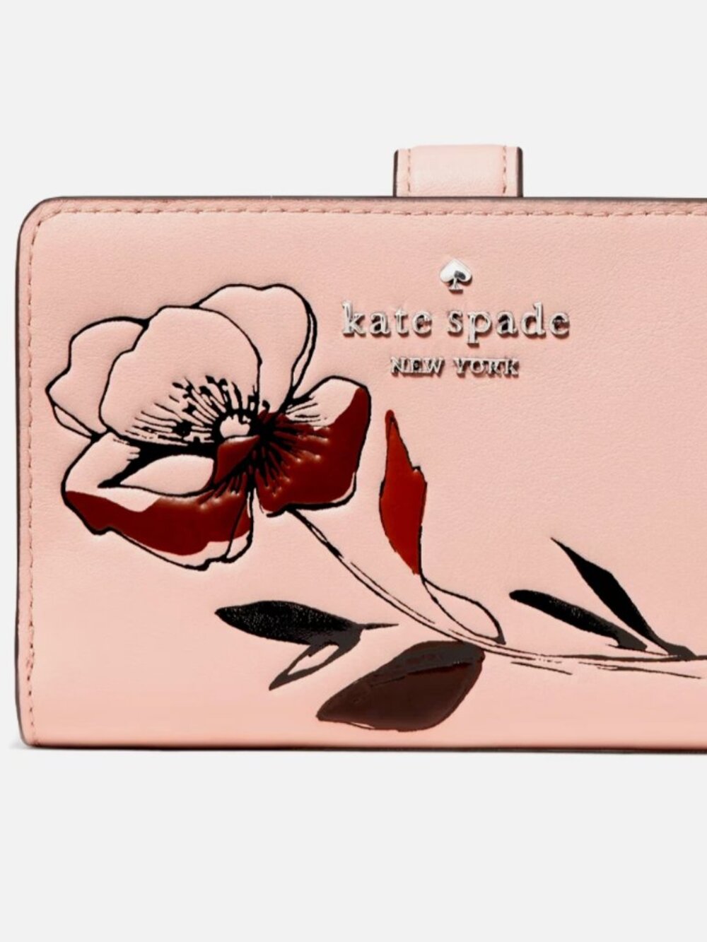 New Kate Spade Floral Medium Bifold Wallet Smooth Leather Rose Smoke Multi